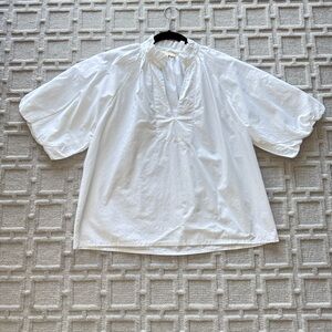 White Casual Button Down Shirt with Dramatic Sleeves